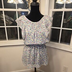 Sheer‎ Gray Blouse With Multi Colored Polka-dots Womens Small Waist Drawstring